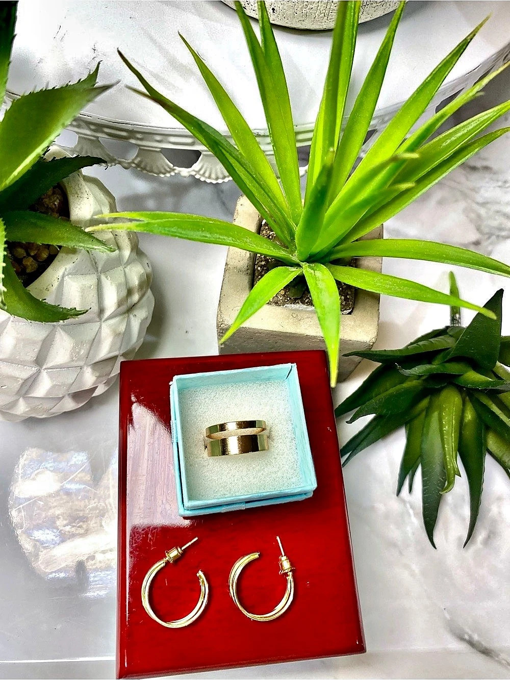 NWT 3 Piece Gold Toned Hoop Earrings & Split Band Ring Set